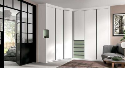 Moderno armario rinconero blanco y verde