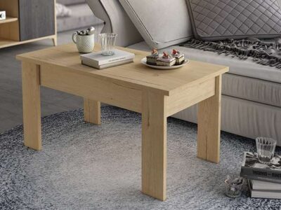 mesa baja de cuatro patas color madera pino