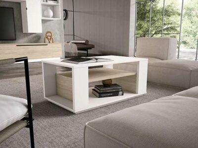 Mesa de centro con revistero blanca y madera