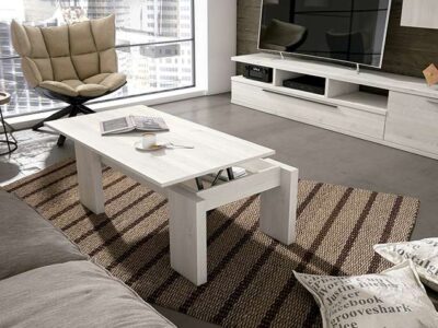 Mesa de centro elevable blanca veteada