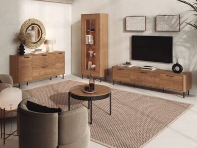 003- Composición 251. Salón moderno en acabado nogal