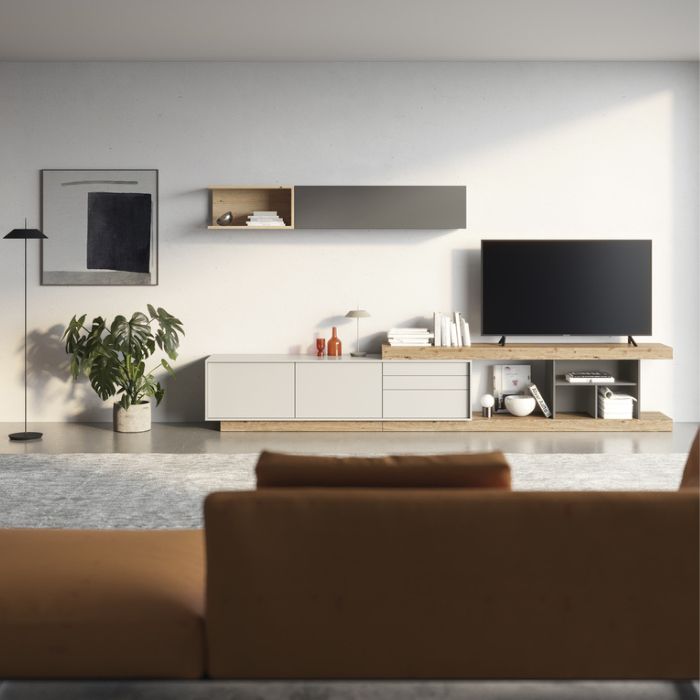 112- Composición ZM503. Salón contemporáneo en roble y tonos suaves