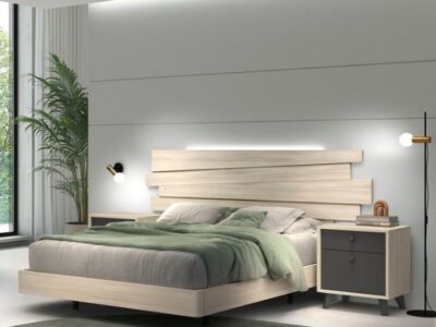 116- Composición E025. Dormitorio con cabecero de diseño lineal