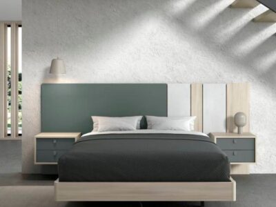 116- Composición E004. Dormitorio minimalista con mesillas suspendidas