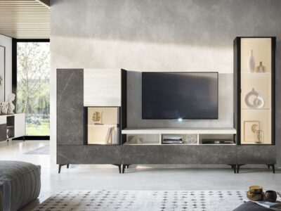 613. Composición 07 para salón. Mueble suspendido con paneles decorativos