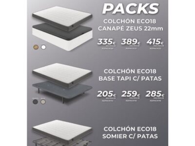 Pack somier / base tapizada o canapé con colchón ECO18