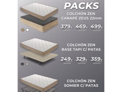 Pack somier / base tapizada o canapé con colchón Zen