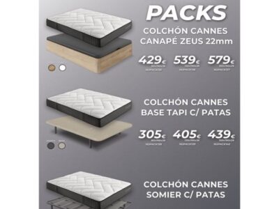Pack somier / base tapizada o canapé con colchón Cannes