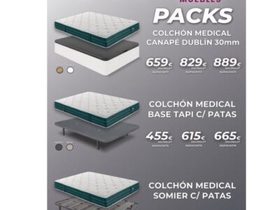Pack somier / base tapizada o canapé con colchón Medical