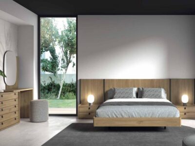 116- Composición E018. Dormitorio con cabecero integrado y mesillas combinadas