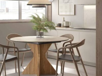 105 - Mesa de comedor B073 redonda extensible con pie central