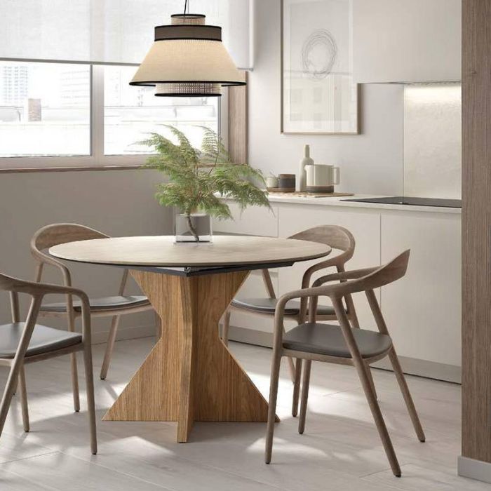 105 - Mesa de comedor B073 redonda extensible con pie central