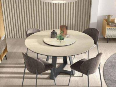 105 - Mesa de comedor B076 redonda con bandeja central giratoria