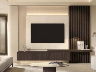105 - Mueble TV B008 suspendido con panel alistonado