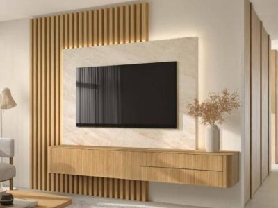 105 - Mueble TV B010 suspendido con panel alistonado