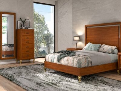 116 - Composición 624001 de dormitorio en nogal con detalles en dorado