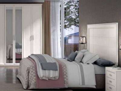 116 - Composición 624021 de dormitorio en blanco con cabecero clásico y detalles en plata